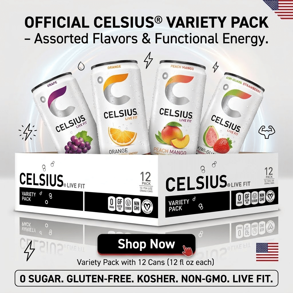 CELSIUS Official Variety Pack – Assorted Flavors Functional Energy Drinks, 12 Pack